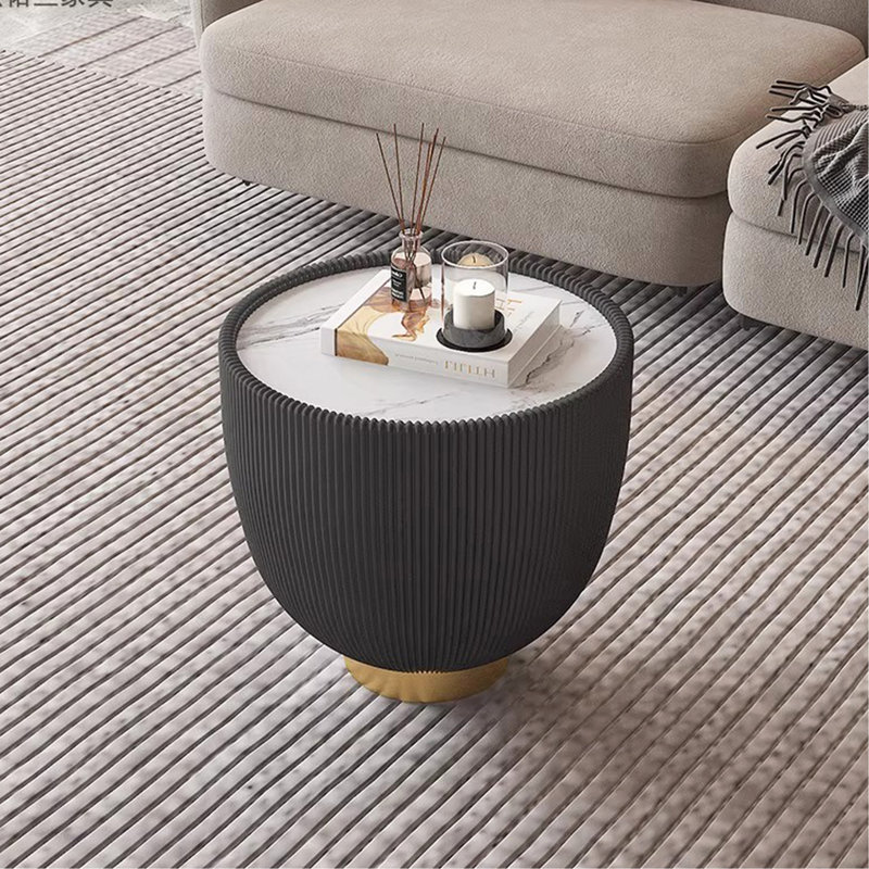 Table de bout moderne en marbre avec plateau en cuir et base en métal, table d'appoint luxueuse pour le salon Home Decor