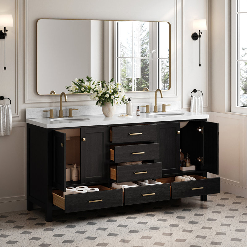 Ensemble de meuble-lavabo double 73 po Amariani, Ovale, Chêne noir