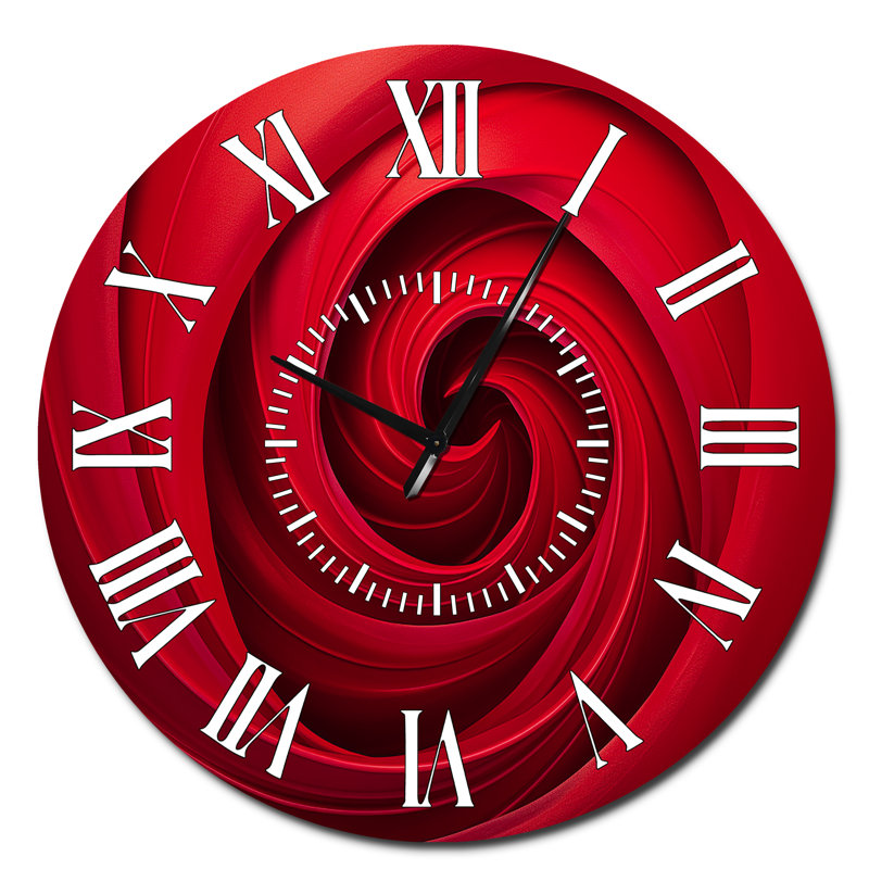 Horloge murale à spirale abstraite rouge Vortex I, Surdimensionné