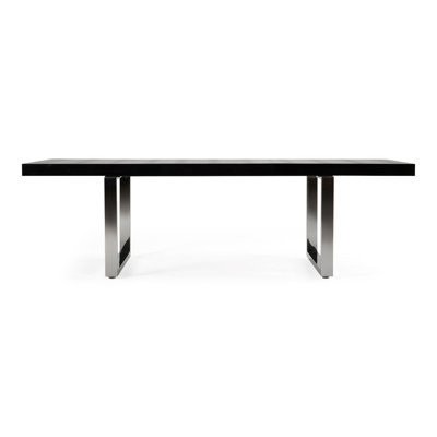  71" Black and Silver Wood and Stainless Steel Removable Leaf Sled Base Extendable Dining Table