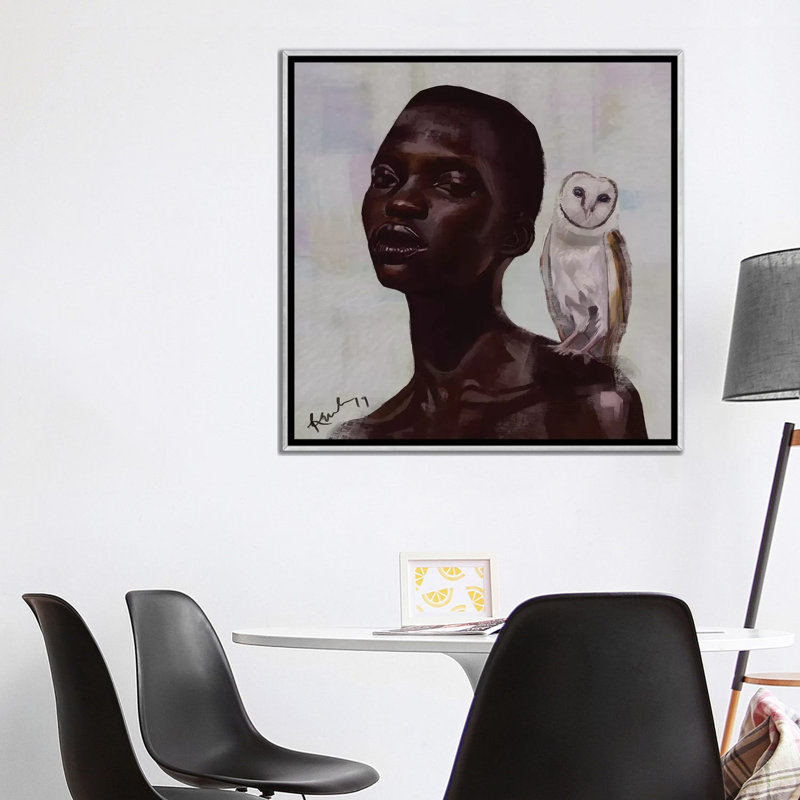 Reproduction d’art sur toile hibou par Adekunle Adeleke, H 37 po x l 37 po x P 1,5 po, Toile avec cadre argent, Pas de tapis
