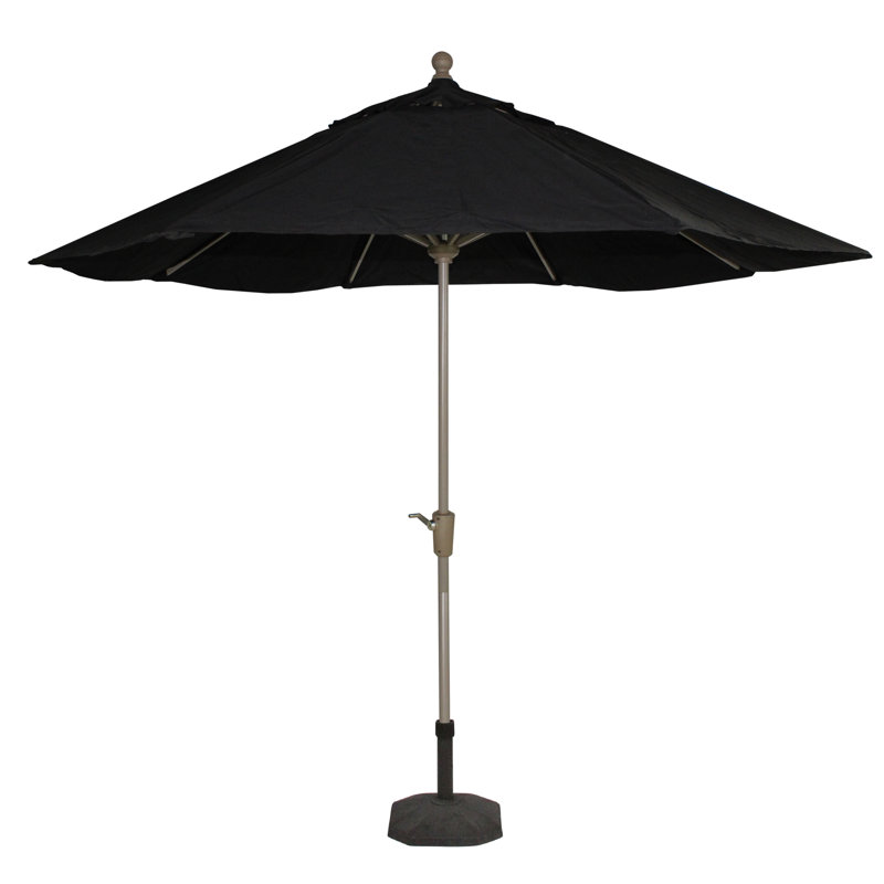 Parasol de marché 9 'avec manivelle et inclinaison pour patio, Champagne / Noir