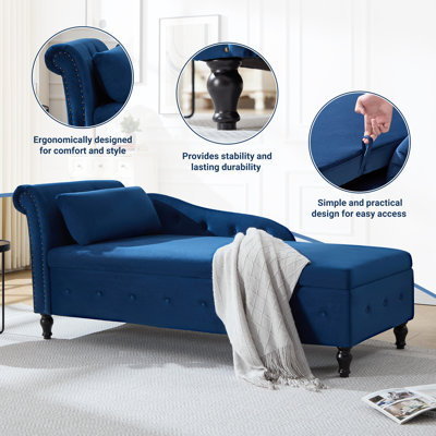 Méridienne surdimensionnée rembourrée en velours avec rangement caché L 74 po Maci