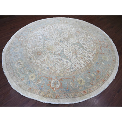 Tapis oriental rond 10 pi x 10 pi blanc, Peshawar avec Bijar Garus, noué à la main, en laine de haute montagne, tissé dense, rond