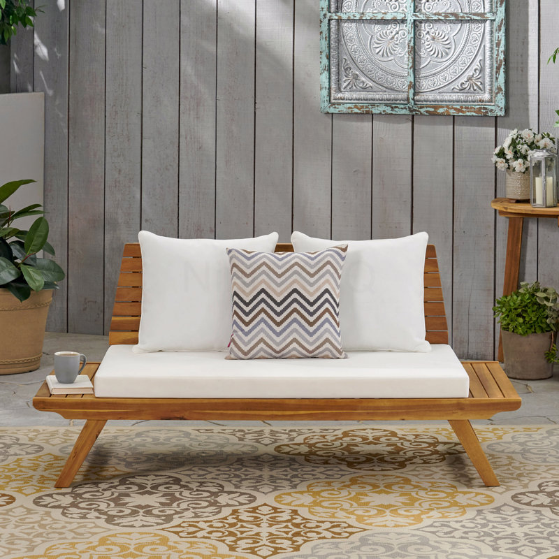 Patio Loveseat, White Cushion/Teak Frame