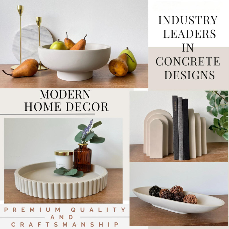 Grand bol décoratif en béton - bols décoratifs blancs pour la maison - bol décoratif moderne organique - volants - bol cannelé - bol festonné