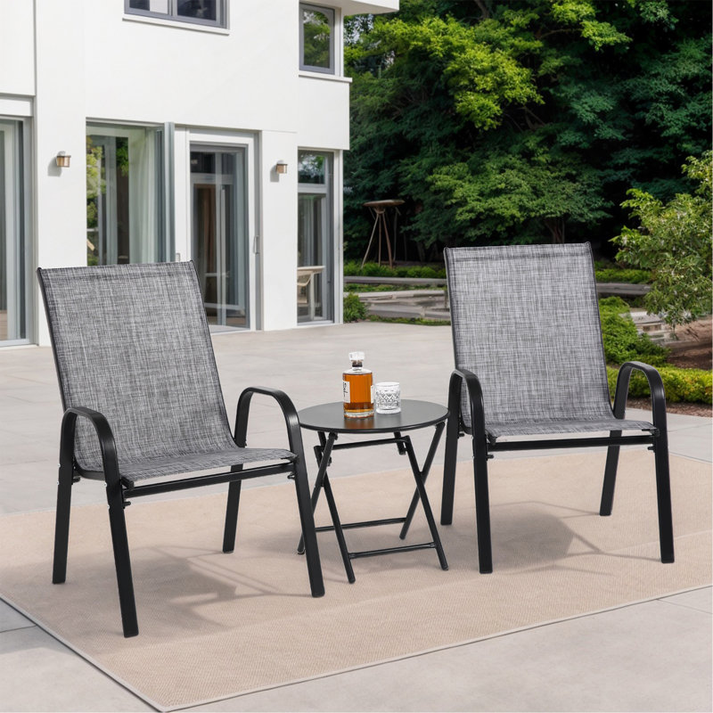 3 Piece Patio Set, Outdoor Camping Chairs With Breathable Textilene Fabric, Folding Table With Steel Table Top, 2Chairs And 1Table Set