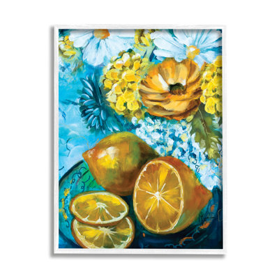 «Lemons & Flowers, peinture sur bois» par Linda McClure, reproduction