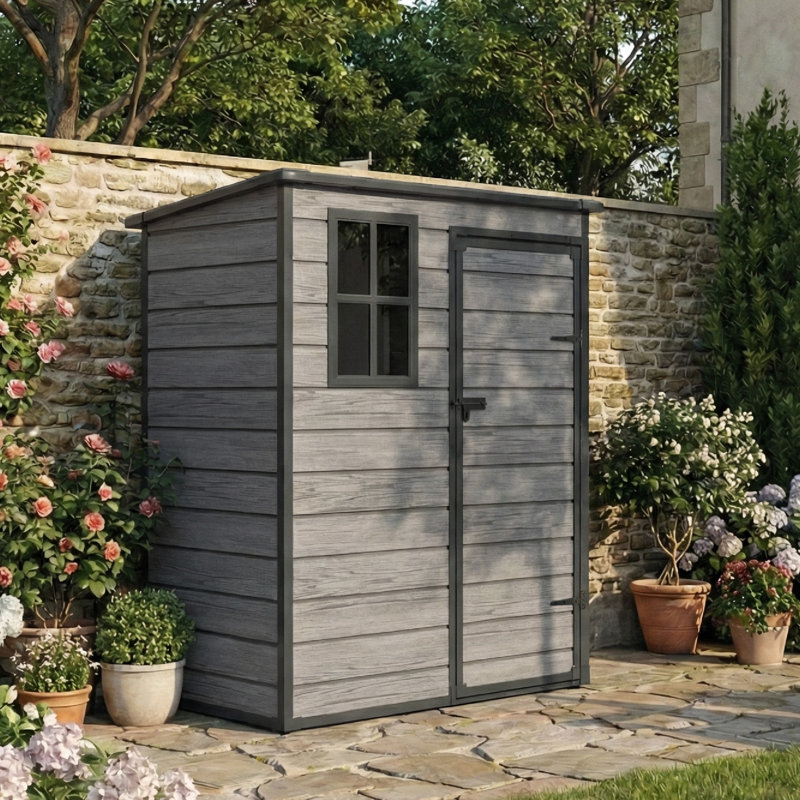 5 ft. W x 3 ft. D Outdoor Resin Storage Shed, Waterproof Patio Storage Shed with Window, Lockable Door and Floor, Plastic Large Tool Shed for Garden, Poolside, Lawn, Bike