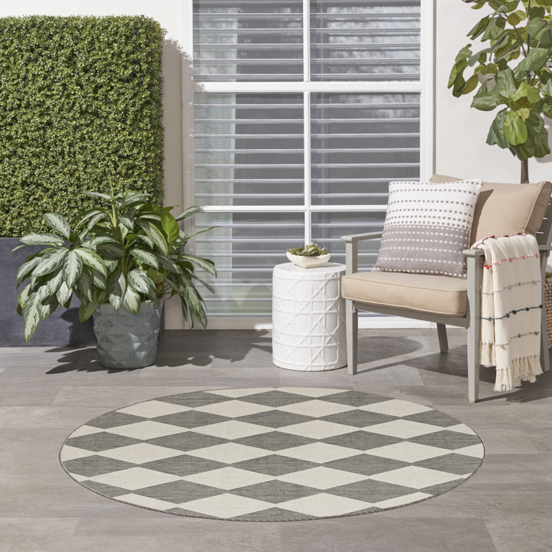 Rectangle Positano Indoor/Outdoor Area Rug, Round 6', Gray