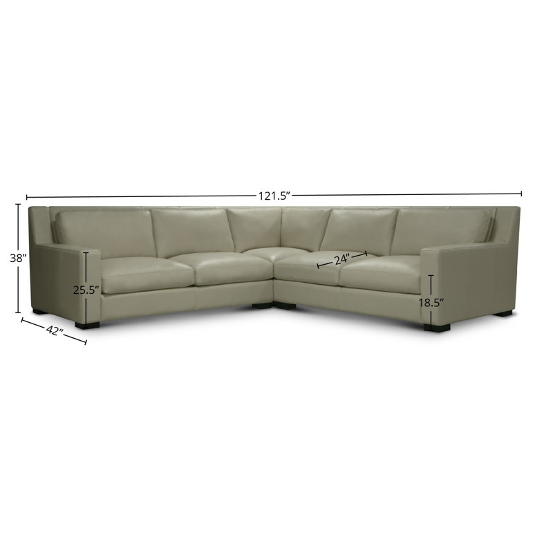 Gray Leather Upholstered Sectional Sofa with Wood Legs
