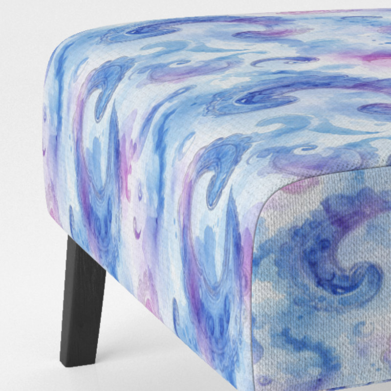 Fauteuil rembourré Boho - Fauteuil de chambre bleu et mauve à motif cachemire bleu nuage, Pantoufle sans accoudoirs