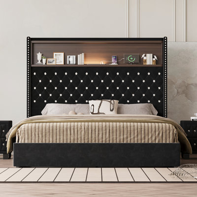 Queen Size Velvet Tufted Soft Bed Frame