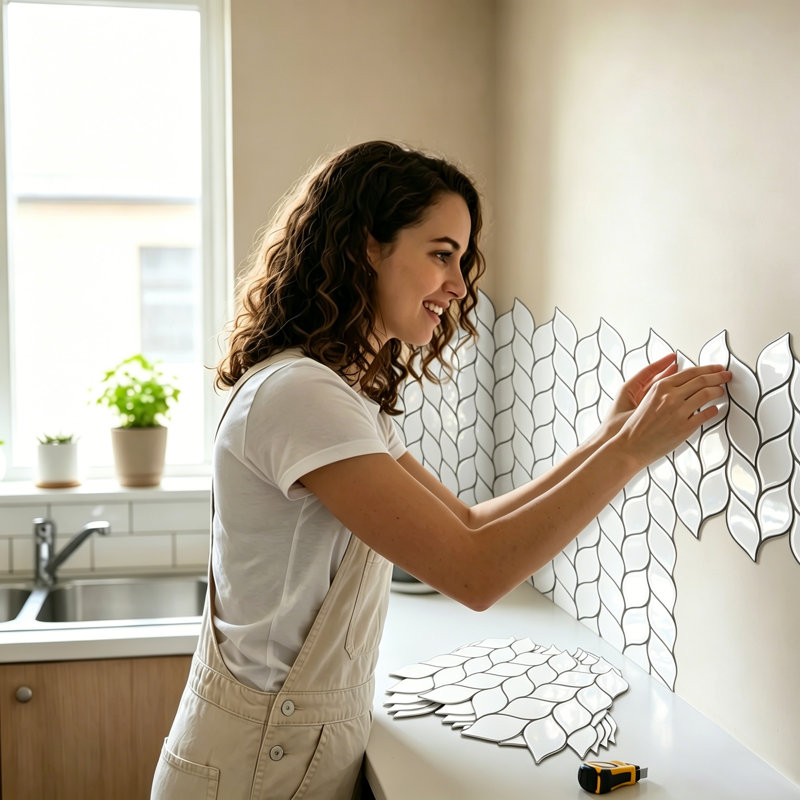 Carreau de dosseret à peler et à coller à texture brillante 3D 11,81 po x 11,81 po, carreaux muraux imperméables et auto-adhésifs pour cuisine et salle de bain, housse plus épaisse de 2 mm, 9,7 pi2 (ensemble de 10)
