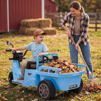 Kids Electric Ride-On Tricycle with Cargo Trailer & Shovel, 12V 3-Wheel Toy Tractor with Bluetooth Music, LED Lights, 30KG Capacity for Ages 3+