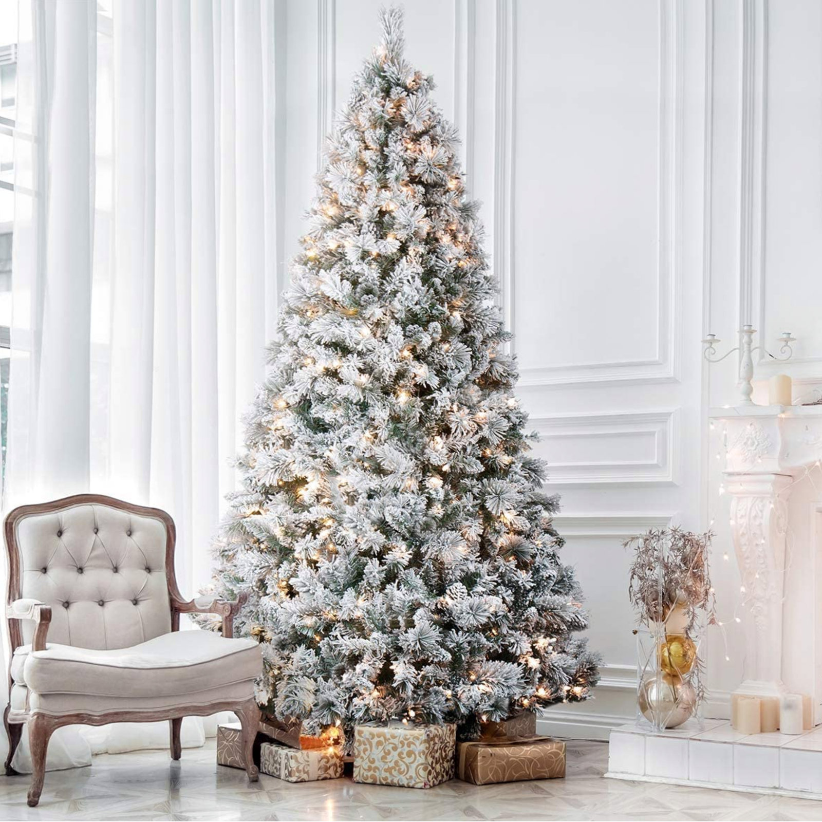 Flocked Pre-Lit Fir Christmas Tree, 7'6" H