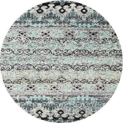 Gris abstrait/noir/Tapis décoratif bleu