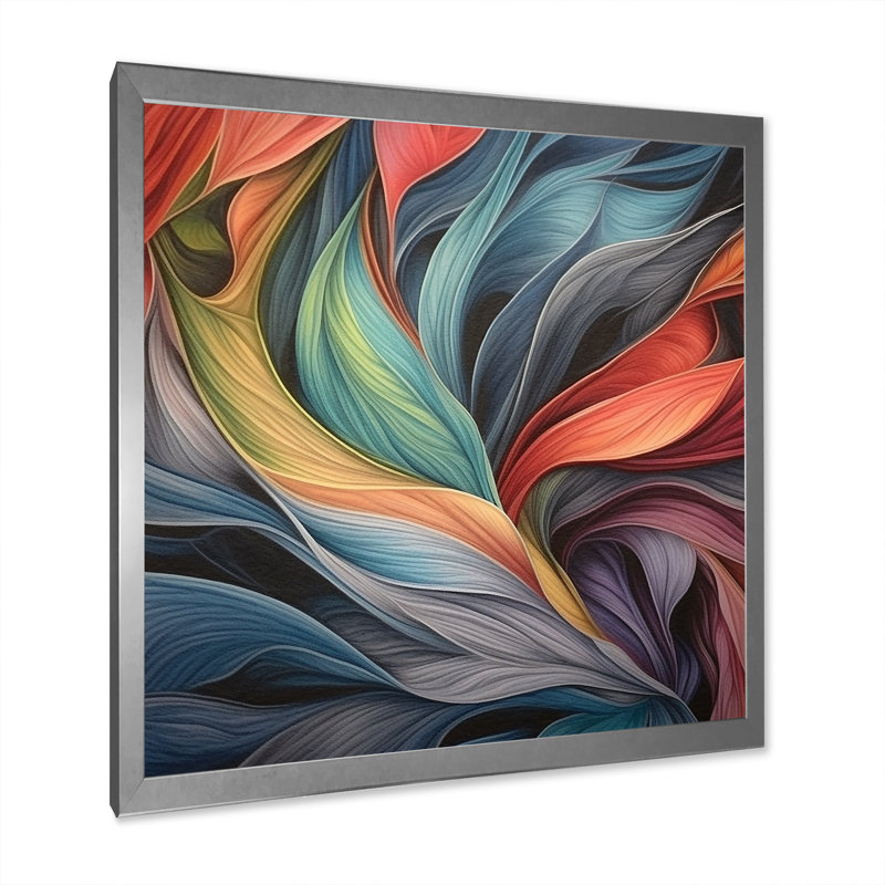 Aquarelle boho rétro avec feuilles pastel, H 24 po x l 24 po x P 1 po, Cadre simple argenté