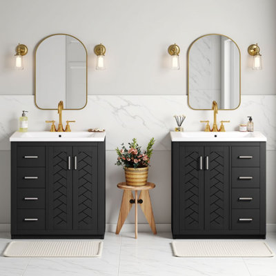 60" Freestanding Bathroom Double Vanity Set With Two Ceramic Sinks, Storage Cabinet With 6 Drawers And 4 Soft-Close Doors