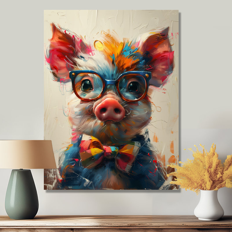 Curieux portrait de cochon rose vert - Décoration murale animal cochon, Métal métal, H 40 po x l 30 po x P 1,5 po