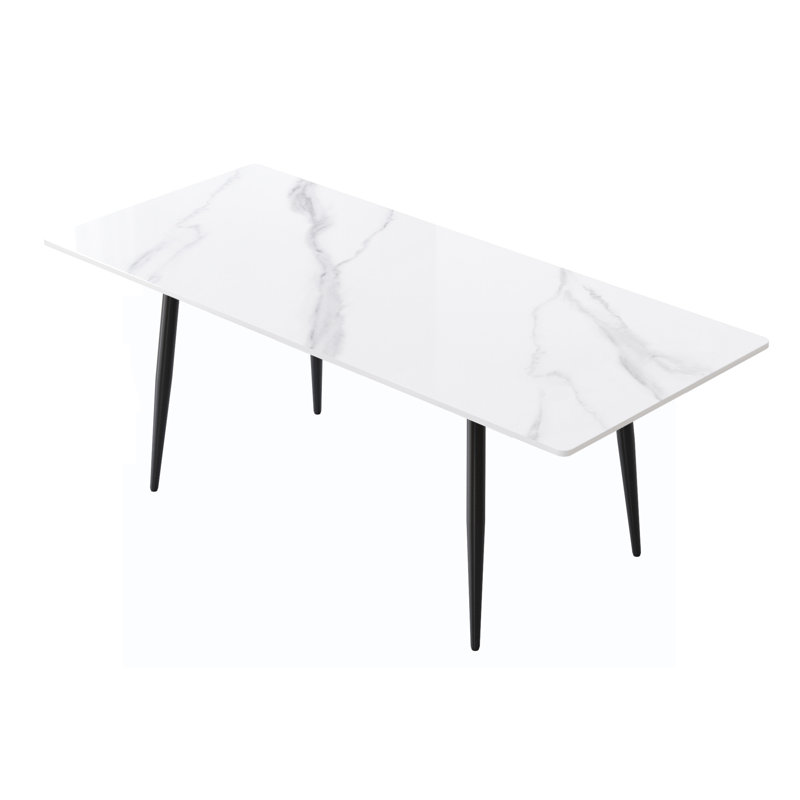 Table de salle à manger 78,74 "en pierre artificielle blanche moderne, Noir, noir, noir, noir
