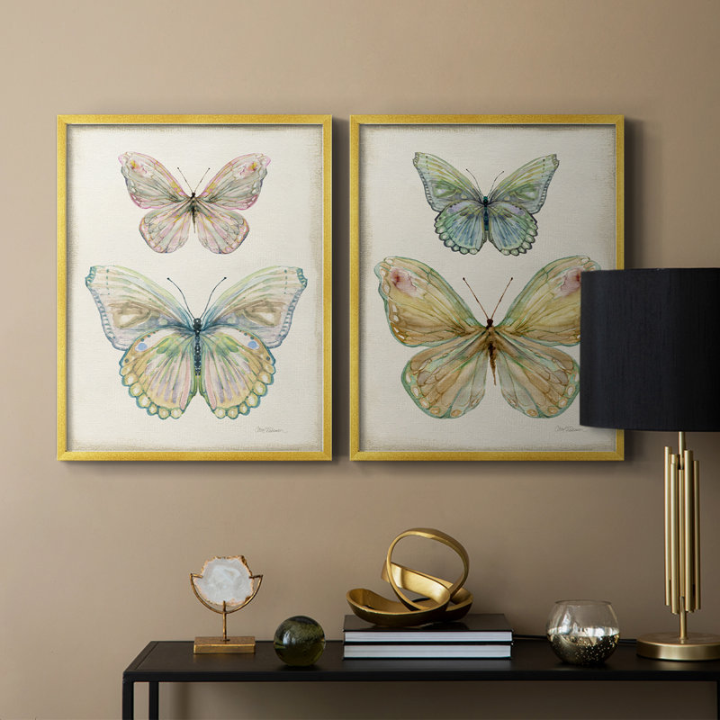 «Botanical Butterfly I», reproduction encadrée de qualité supérieure - prête à être accrochée - aucun clou requis - aucun clou requis