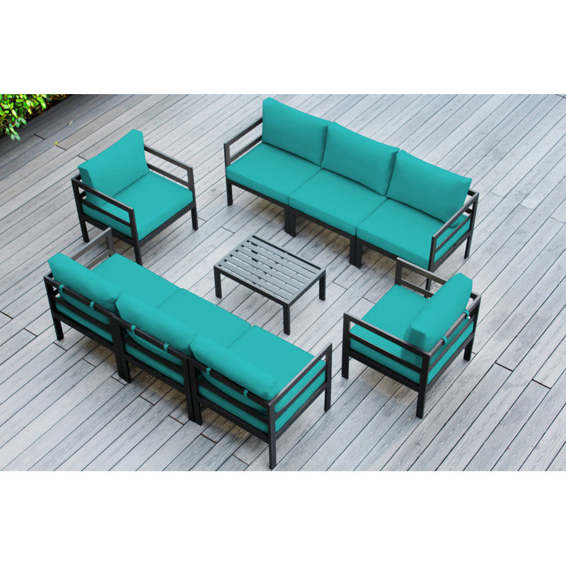 Ensemble de conversation d'extérieur pour 7 personnes avec coussins Javarne, Supercrylic turquoise