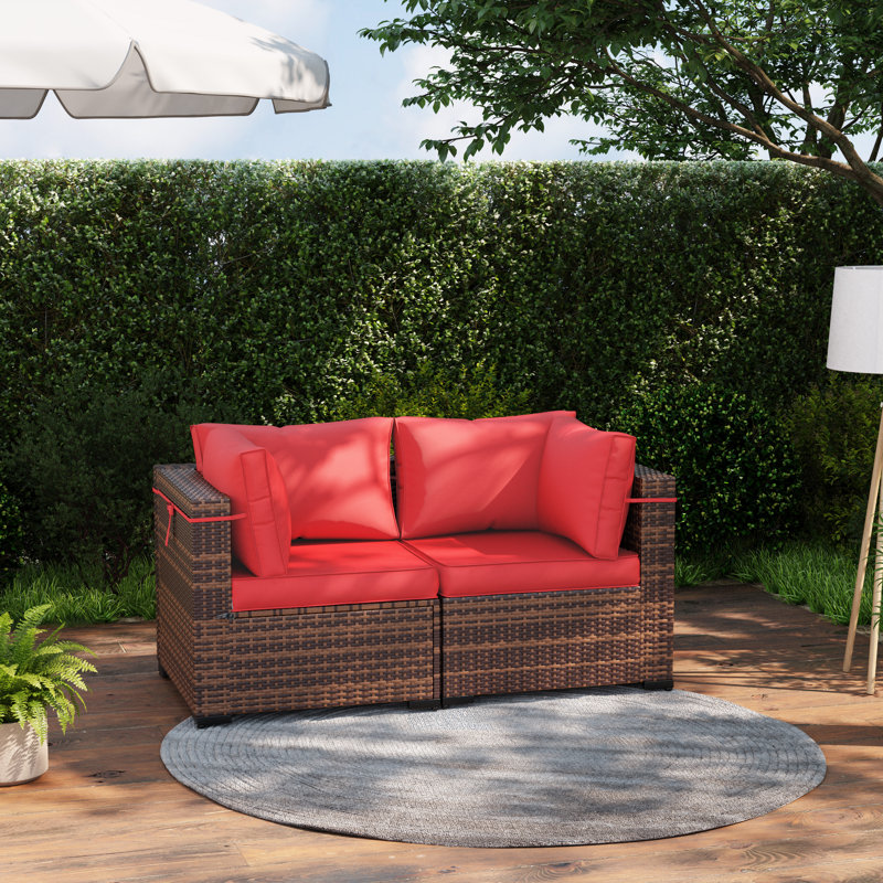 Wicker Outdoor Patio Sofa, Red