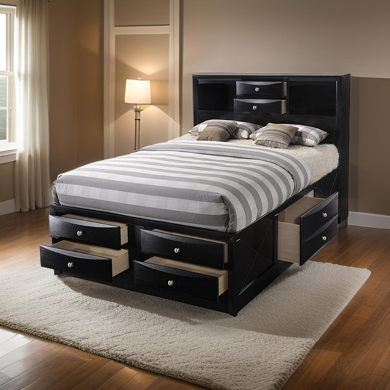 Lit standard avec rangement Lochian, Noir, Full