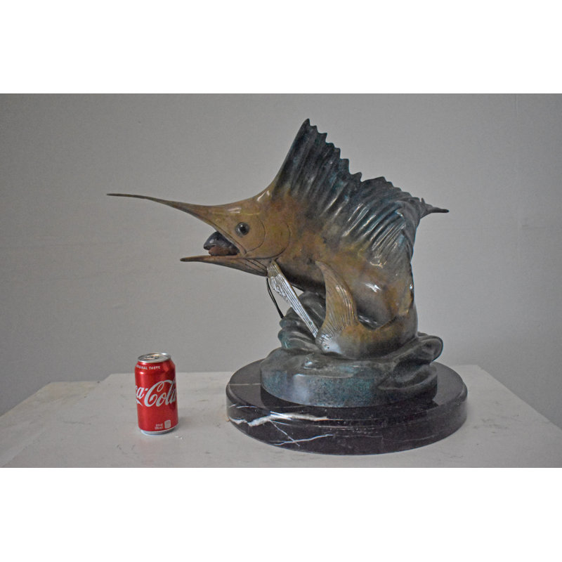Sailfish Catching A Small Fish In Action Bronze Statue - Size: 26" X 16" X 25"H.