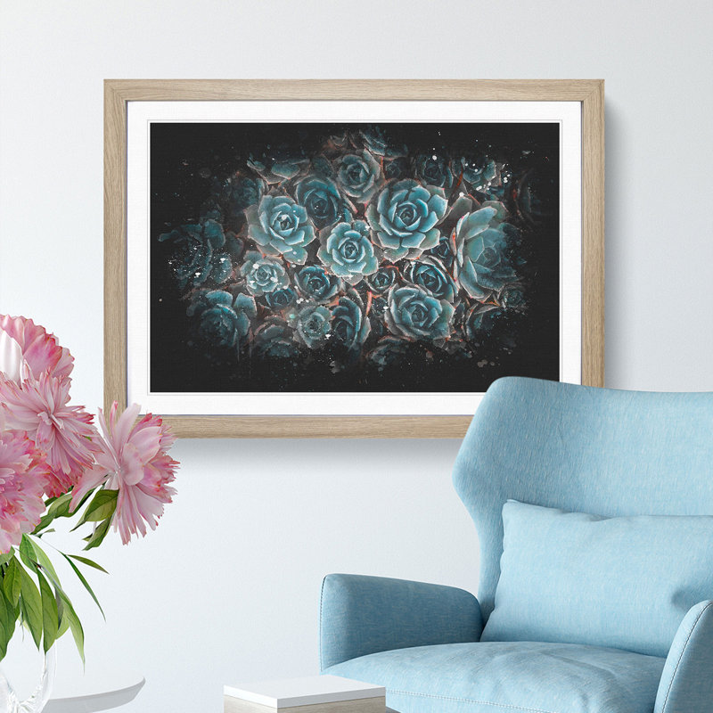 Succulent Plants - Picture Frame Graphic Art Print, Oak Framed, 33cm H x 45cm W x 2cm D