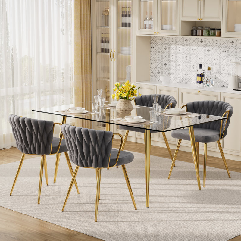 Ensemble repas en verre, Gris, 30" H x 51" L x 31.5" W, 7 Pieces: Table, 6 Chairs