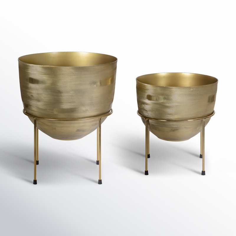 Beamon Metal Pot Planter - Set of 2, Gold
