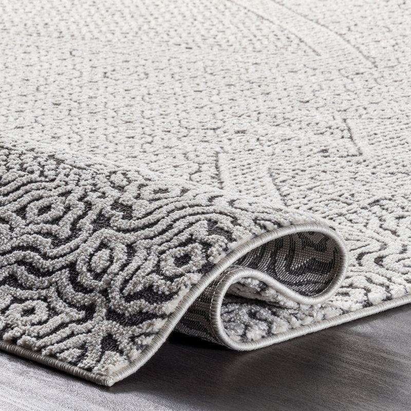 Zayan Moroccan Power Loom Performance Light Gray Rug, Round 6'