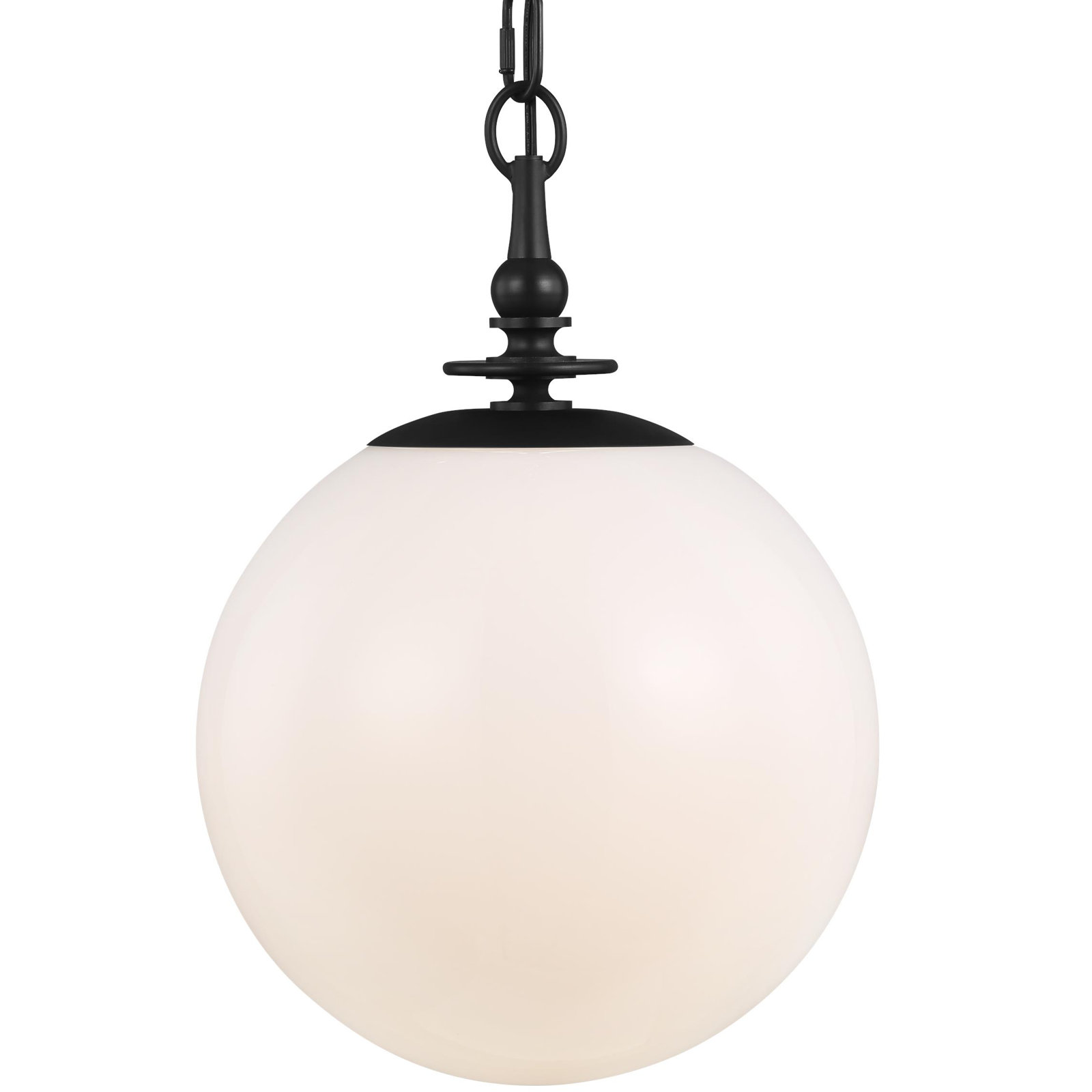 Renatet Single Globe Pendant by Thomas O'Brien, Aged Iron, 20.125" H x 13.75" W x 13.75" D