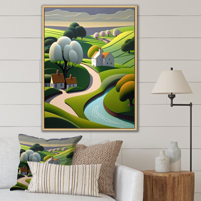 «Little Spring River In Abstract Green Mountains», art mural abstrait sur toile