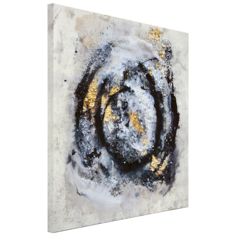 "Cosmic Swirl II", art mural abstrait sur toile avec de lourds éclats de cristal en acrylique