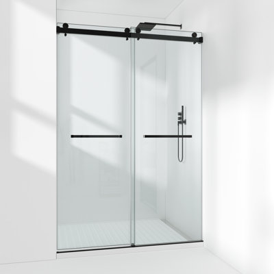 Porte de douche coulissante double sans cadre l 50 à 55 po x H 72 po avec verre trempé transparent de 3/8 po (10 mm), film incassable et localisateur de trous d'installation