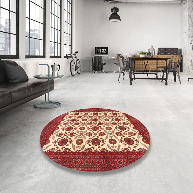 Tapis en laine beige / rouge, Rond 8 pi