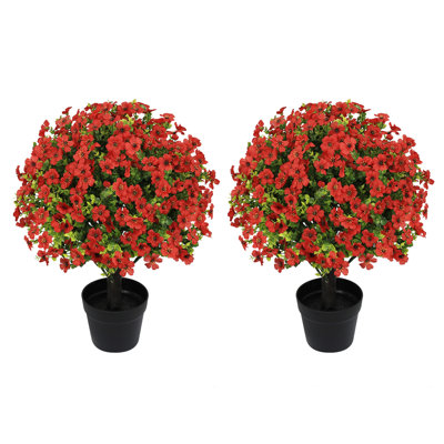 Arbre à boules topiaire artificiel 24 po avec fleurs saisonnières pour l'intérieur et l'extérieur, décorations printanières et automnales, plantes en pot artificielles pour le jardin, la cour, le porche.