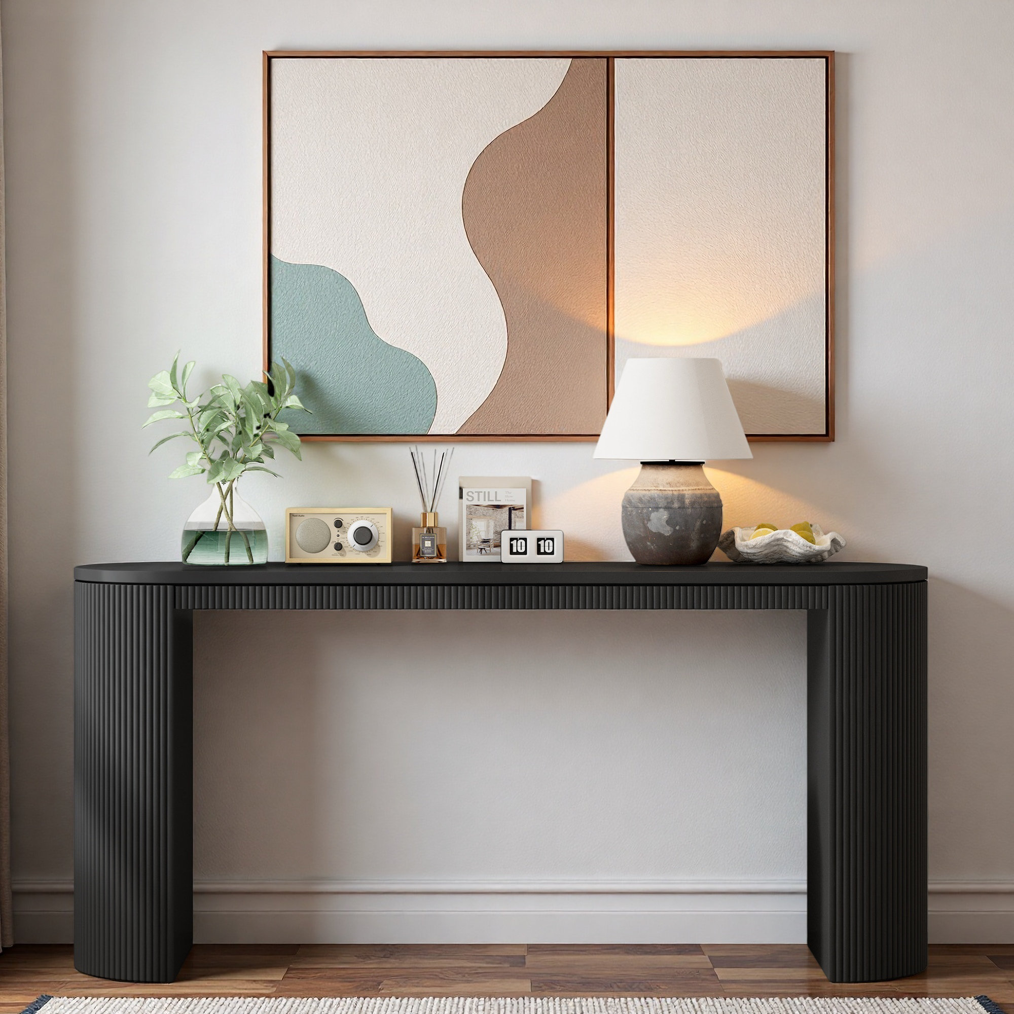 Latitude Run® Curved Design Console Table With Unique Vertical Stripe ...