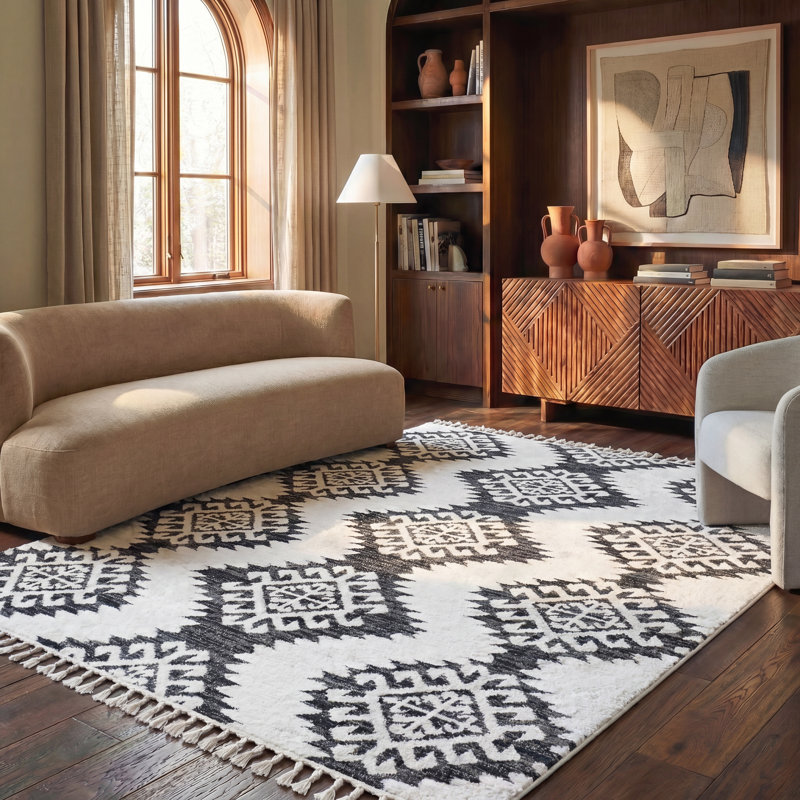 Tapis Ikat Imraan, Rectangle 2 pi 3 po x 4 pi, Brown/Ivory