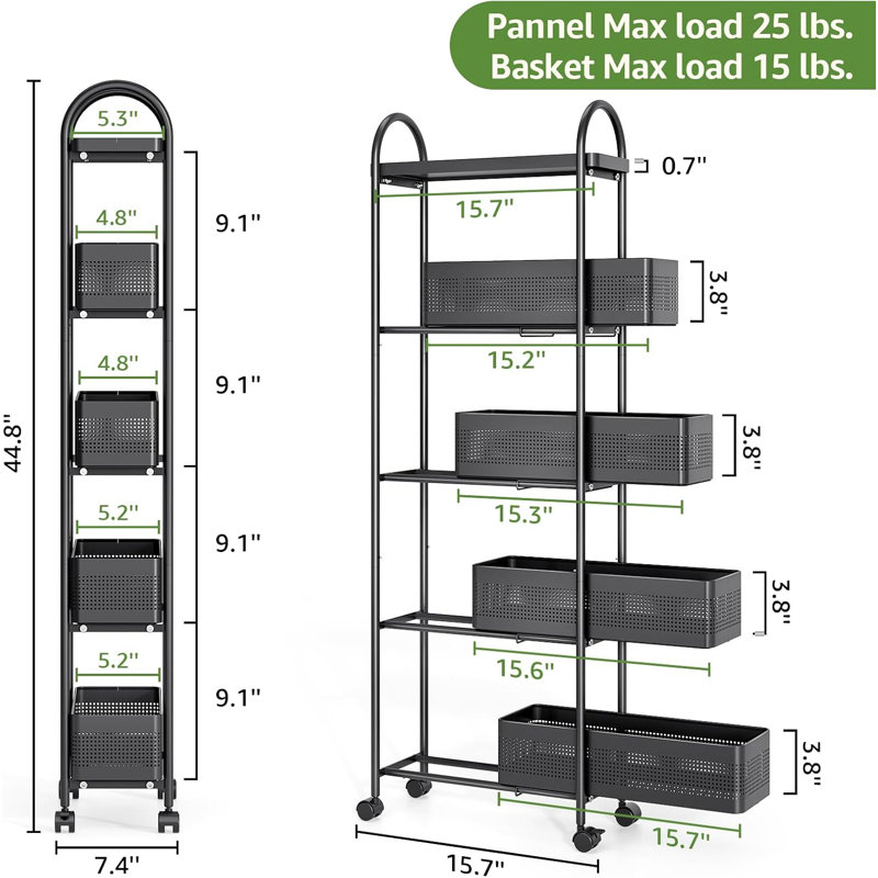 5-Tier Slim Rolling Storage Cart – Mesh Drawer Organizer with Lockable Wheels for Narrow Spaces