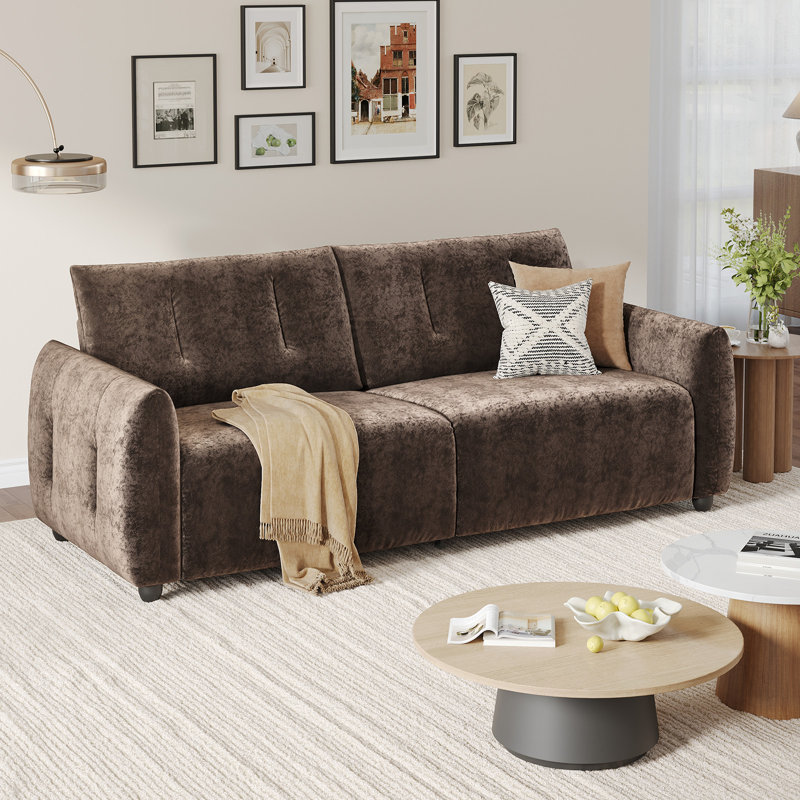 Canapé 84,5 po avec accoudoirs capitonnés en plumes, canapé moderne et robuste pour le salon et l’appartement, Marron foncé