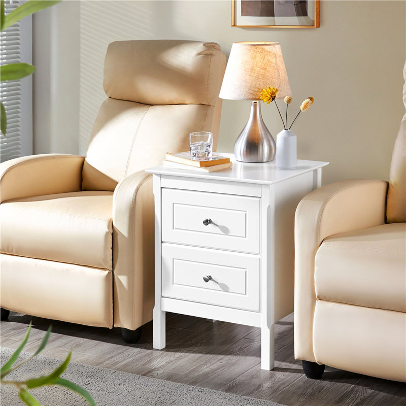 2 Drawers Bedside Table, White