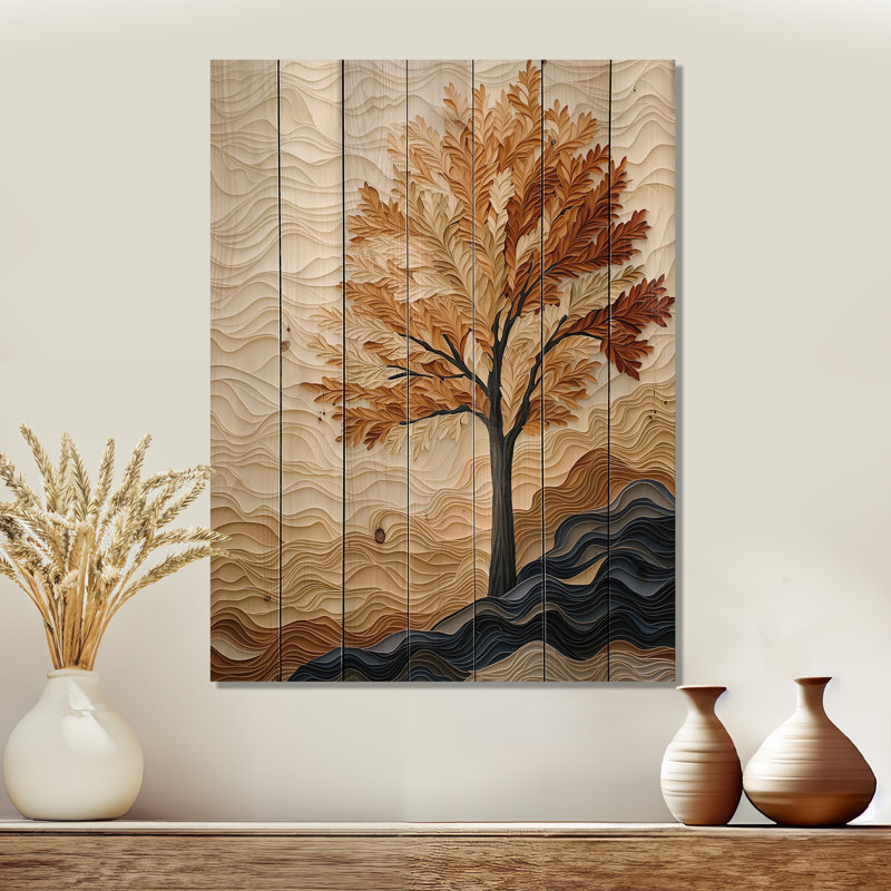 Automne charme érable coloré II - Art mural en bois traditionnel sur bois de pin naturel, H 20 po x l 10 po x P 0,78 po