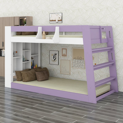 Lit superposé avec étagères de rangement et panier de sécurité pour un montage facile