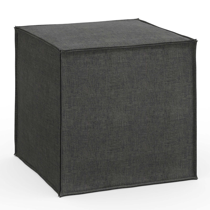 Cohle 19'' Wide Square Cube Ottoman, Zuma Charcoal Textured Linen