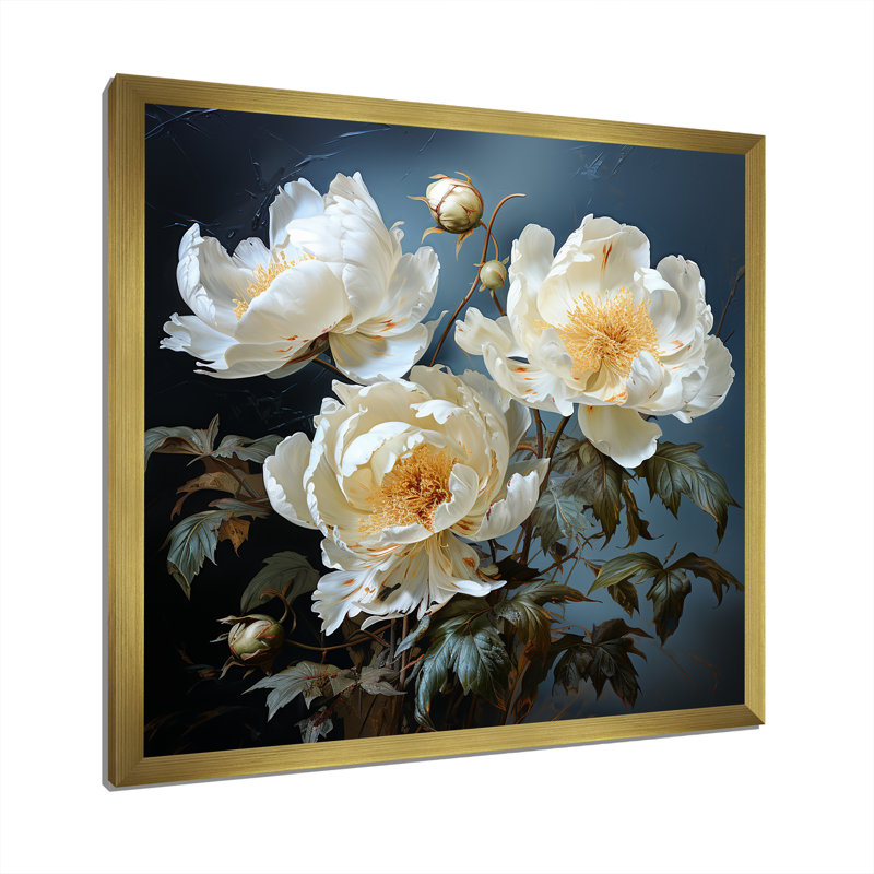 Beige Whispers Of Peony V sur toile, Cadre doré simple, H 16 po x l 16 po x P 1 po