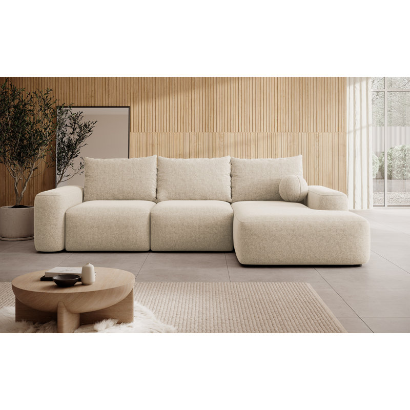 Carnos L-shaped Sofa Bed with Ball Cushion, Beige, Right Hand Facing